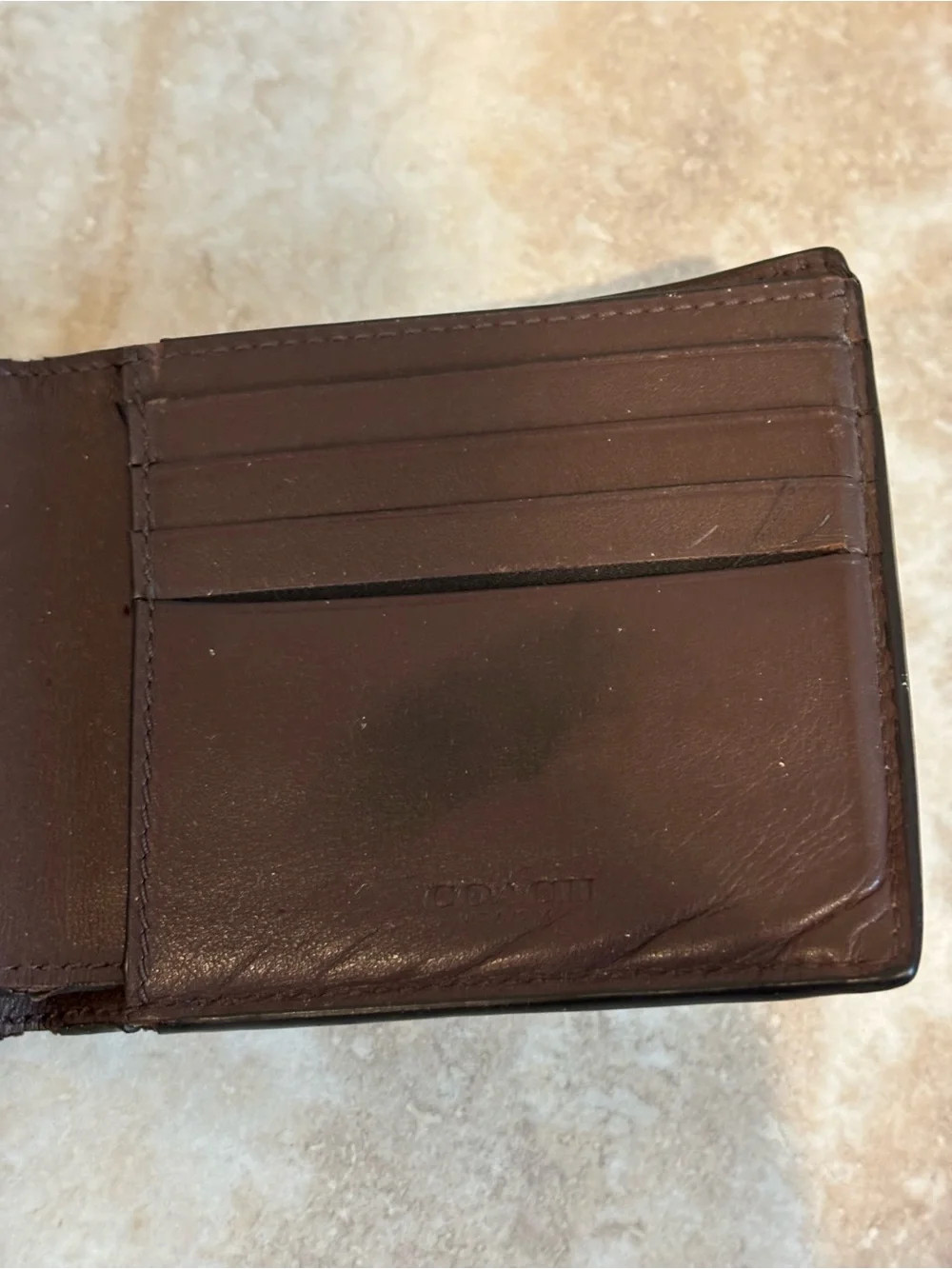Coach Men's Dark Brown Signature Monogram Leather Bi-Fold Wallet